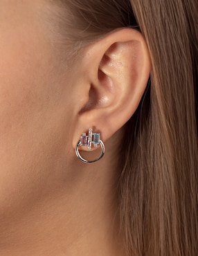 Aretes de aro circulares Valessa de oro con acabado espejo semipreciosas