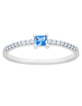 Anillo cuadrado Riccardo Orsato 14 k de oro blanco zafiro pavé