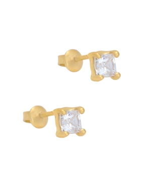 Broqueles cuadrados Roca Princess de oro con acabado brillante zirconia