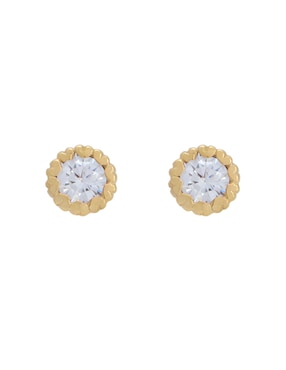 Broqueles redondos Roca de oro con acabado brillante zirconia
