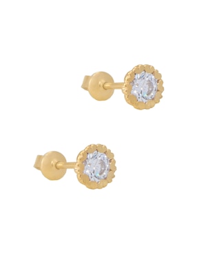 Broqueles redondos Roca de oro con acabado brillante zirconia