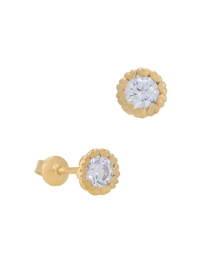 Broqueles redondos Roca de oro con acabado brillante zirconia