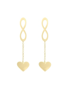 Aretes Largos De Corazón Fianelli Aishar De Oro Amarillo 14 K Acabado Brillante