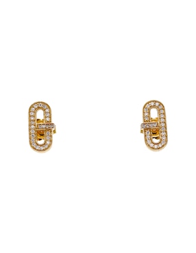 Aretes cortos ovalados Facet Barcelona de oro amarillo 14 K con acabado pavé diamante