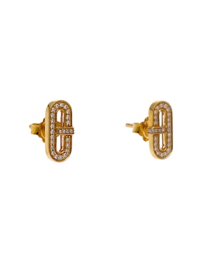 Aretes cortos ovalados Facet Barcelona de oro amarillo 14 K con acabado pavé diamante