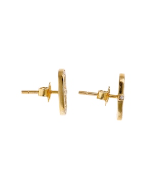 Aretes cortos ovalados Facet Barcelona de oro amarillo 14 K con acabado pavé diamante