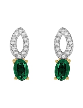 Aretes Cortos Ovalados Fascinare Noa De Oro 14 K Con Acabado Pavé Esmeralda Y Diamante