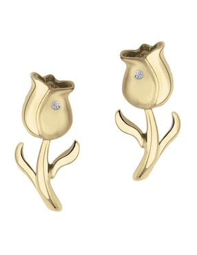 Aretes Cortos De Flor Fianelli Orfa De Oro Amarillo 14 K Con Acabado Brillante Diamante