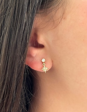 Aretes cortos de estrella Argo Joyeros de oro 14 k con acabado brillante zirconia