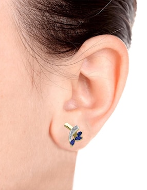 Aretes Fascinare Praga de oro con acabado brillante zafiro y diamante
