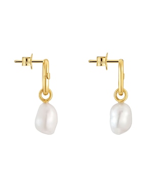 Aretes circulares Tous Hold Oval de oro con acabado brillante perla