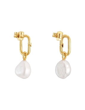 Aretes circulares Tous Hold Oval de oro con acabado brillante perla
