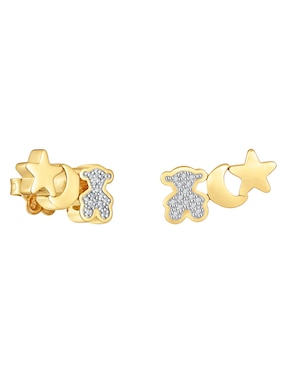 Broqueles de oso Tous 1950 de plata P 925 con acabado baño de oro diamante