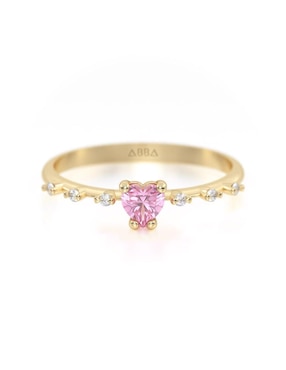 Anillo con gema de corazón Abba Joyas 14 k de oro zirconia brillante