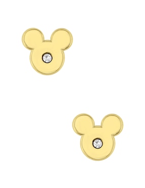 Broqueles Mickey Mouse Sabelli Disney De Oro Amarillo 14 K Con Acabado Pulido Zirconia Para Niña