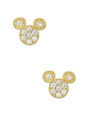 Broqueles Mickey Mouse Sabelli Disney De Oro Amarillo 14 K Con Acabado Pavé Zirconia Para Niña