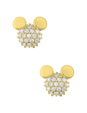 Broqueles Mickey Mouse Sabelli Disney De Oro Amarillo 14 K Con Acabado Pavé Zirconia Para Niña