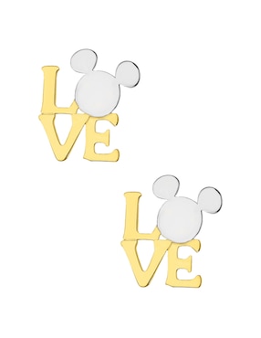 Broqueles De Letras Mickey Mouse Sabelli Disney De Oro Amarillo 14 K Con Acabado Pulido Para Niña