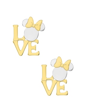 Broqueles De Letras Minnie Mouse Sabelli Disney De Oro Amarillo 14 K Con Acabado Pulido Para Niña