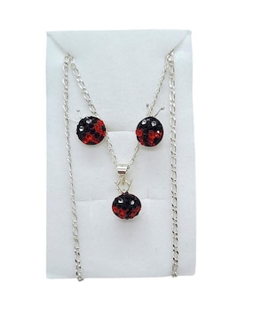 Aretes y collar de catarina Limerence by Claudia Herrera Mariquita de plata P925 zirconia