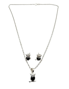 Aretes y collar de búho Limerence by Claudia Herrera Ave Nocturna de plata P925 zirconia