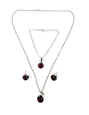 Aretes, collar y pulsera de catarina Limerence by Claudia Herrera Mariquita de plata P925 zirconia