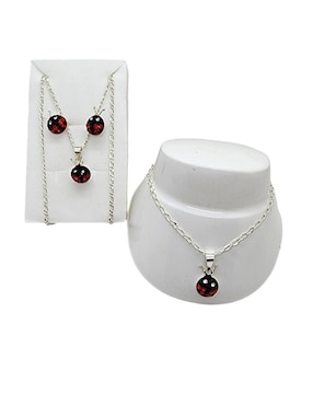 Aretes, collar y pulsera de catarina Limerence by Claudia Herrera Mariquita de plata P925 zirconia