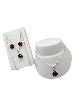 Aretes, collar y pulsera de catarina Limerence by Claudia Herrera Mariquita de plata P925 zirconia