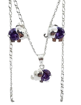 Aretes y collar de elefante Limerence by Claudia Herrera Mamifero de plata P925 zirconia