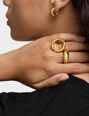 Anillo con gema de flor Tous Cachito Mío de plata P 925 cornalina con acabado baño de oro