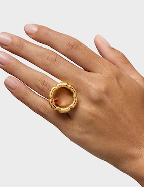 Anillo con gema de flor Tous Cachito Mío de plata P 925 cornalina con acabado baño de oro