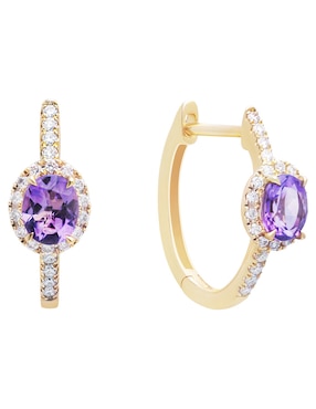 Aretes de aro circulares Riccardo Orsato de oro con acabado pavé diamante y amatista
