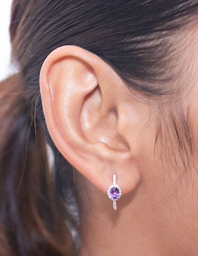 Aretes de aro circulares Riccardo Orsato de oro con acabado pavé diamante y amatista