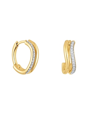 Aretes De Aros Circulares TOUS New Hav De Oro Amarillo 18 K Con Acabado Pavé Diamante