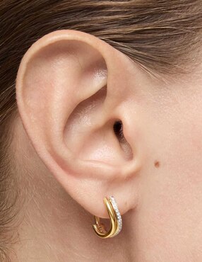Aretes de aro circulares Tous New Hav de oro con acabado pavé diamante