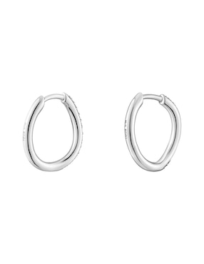 Aretes de aro circulares Tous New Hav de oro blanco con acabado pavé diamante