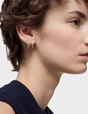 Aretes de aro circulares Tous New Hav de oro blanco con acabado pavé diamante