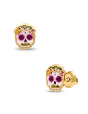 Broqueles de catrina Calaveras Joyerías Bizzarro de oro con acabado brillante