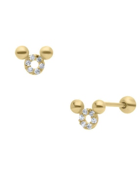 Broqueles de ratón Mickey Joyerías Bizzarro de oro con acabado brillante zirconia