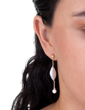 Aretes de rombo Teresa Díaz Joyería Mexicana Tesoros Del Océano de plata P 925 con acabado baño de oro perla