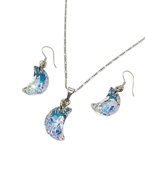 Aretes y collar de luna Limerence By Claudia Herrera tornasol lde plata P.925 zirconia