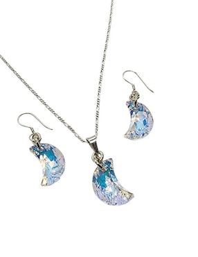 Aretes y collar de luna Limerence By Claudia Herrera tornasol lde plata P.925 zirconia