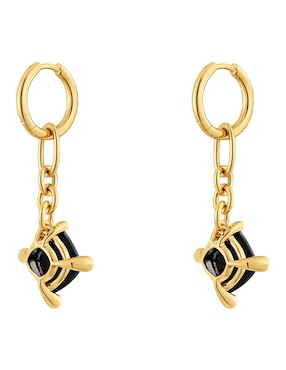 Aretes de aro cuadrados Tous de plata P 925 con acabado baño de oro ónix