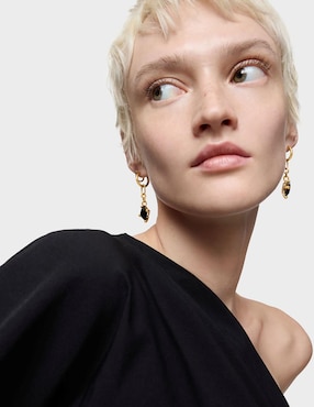 Aretes de aro cuadrados Tous de plata P 925 con acabado baño de oro ónix