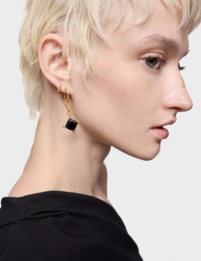 Aretes de aro cuadrados Tous de plata P 925 con acabado baño de oro ónix