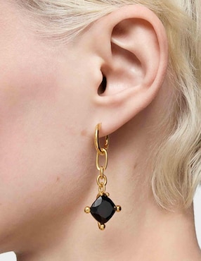 Aretes de aro cuadrados Tous de plata P 925 con acabado baño de oro ónix
