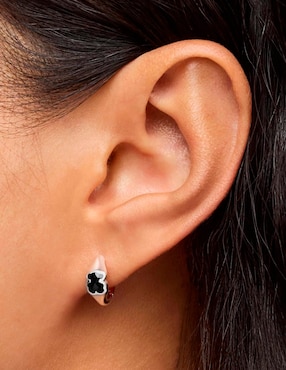 Aretes de aro de oso Tous de plata P 925 con acabado brillante ónix