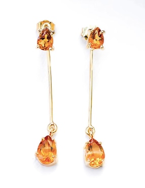 Aretes de pera Teresa Díaz Joyería Mexicana Destellos De La Tierra de plata P 925 con acabado baño de oro citrina