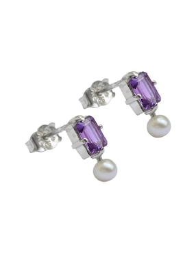 Aretes rectangulares Teresa Díaz Joyería Mexicana Destellos De La Tierra de plata P 925 con acabado plateado amatista