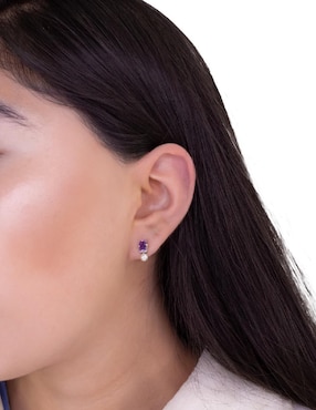 Aretes rectangulares Teresa Díaz Joyería Mexicana Destellos De La Tierra de plata P 925 con acabado plateado amatista
